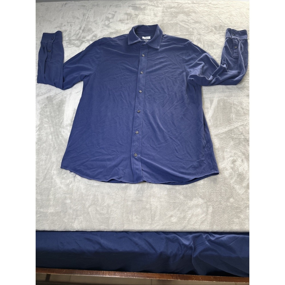 Saks Fifth Avenue Men Blue Pima Cotton Button Up Shirt Size L Long Sleeve